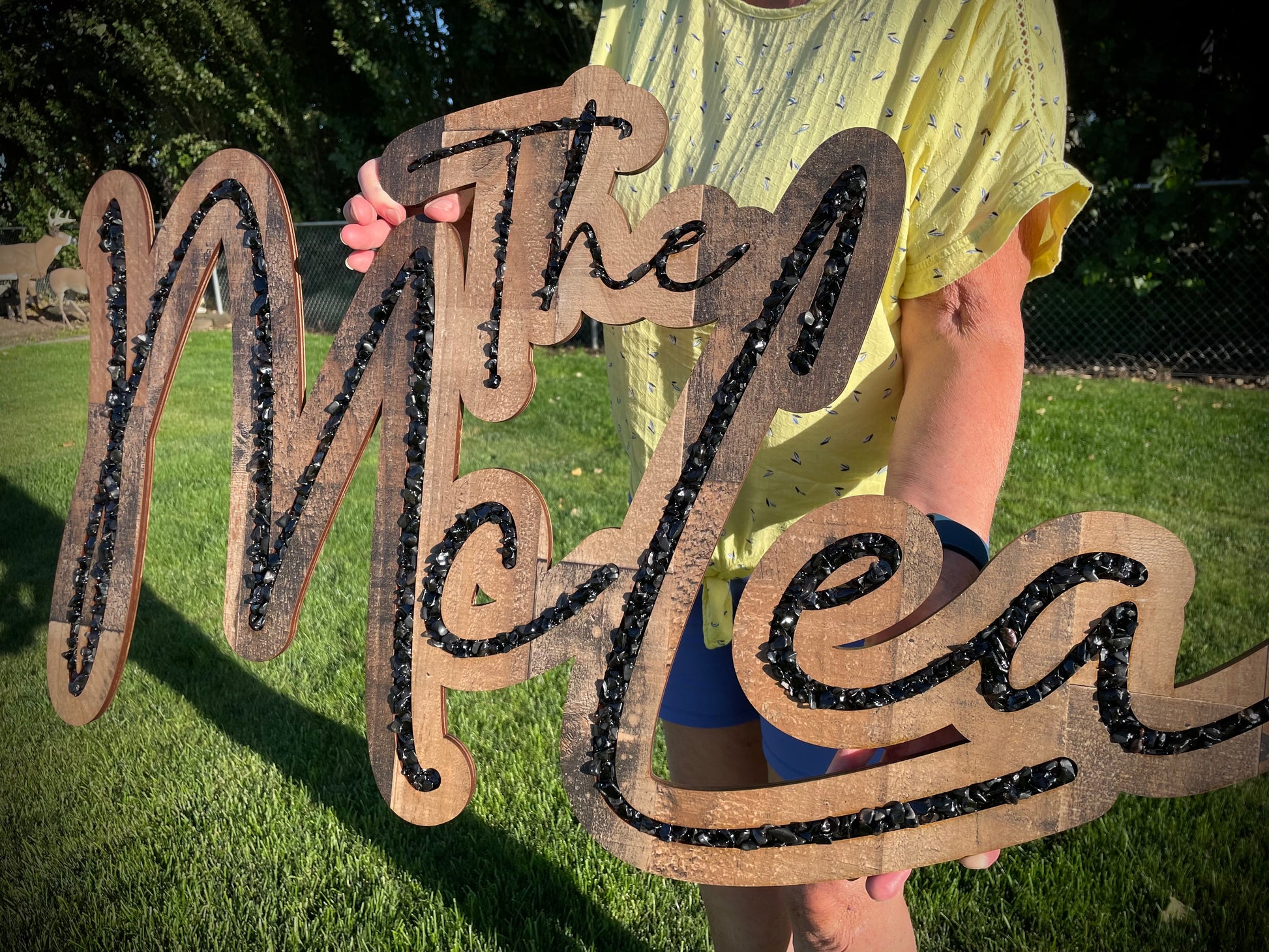 Stone/ Crystal Inlay on Wooden Laser Cut Sign