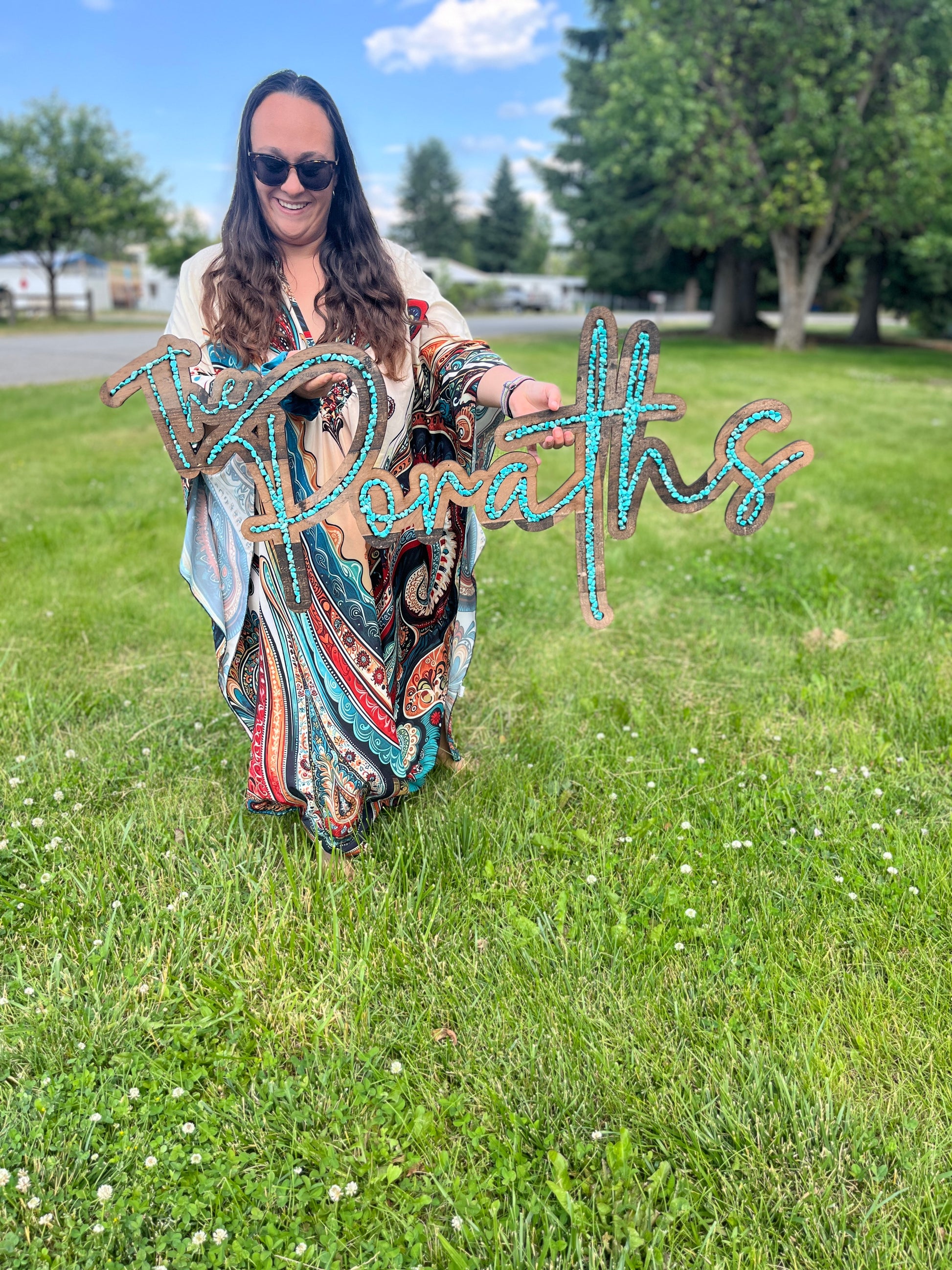 Turquoise inlayed laser cut sign