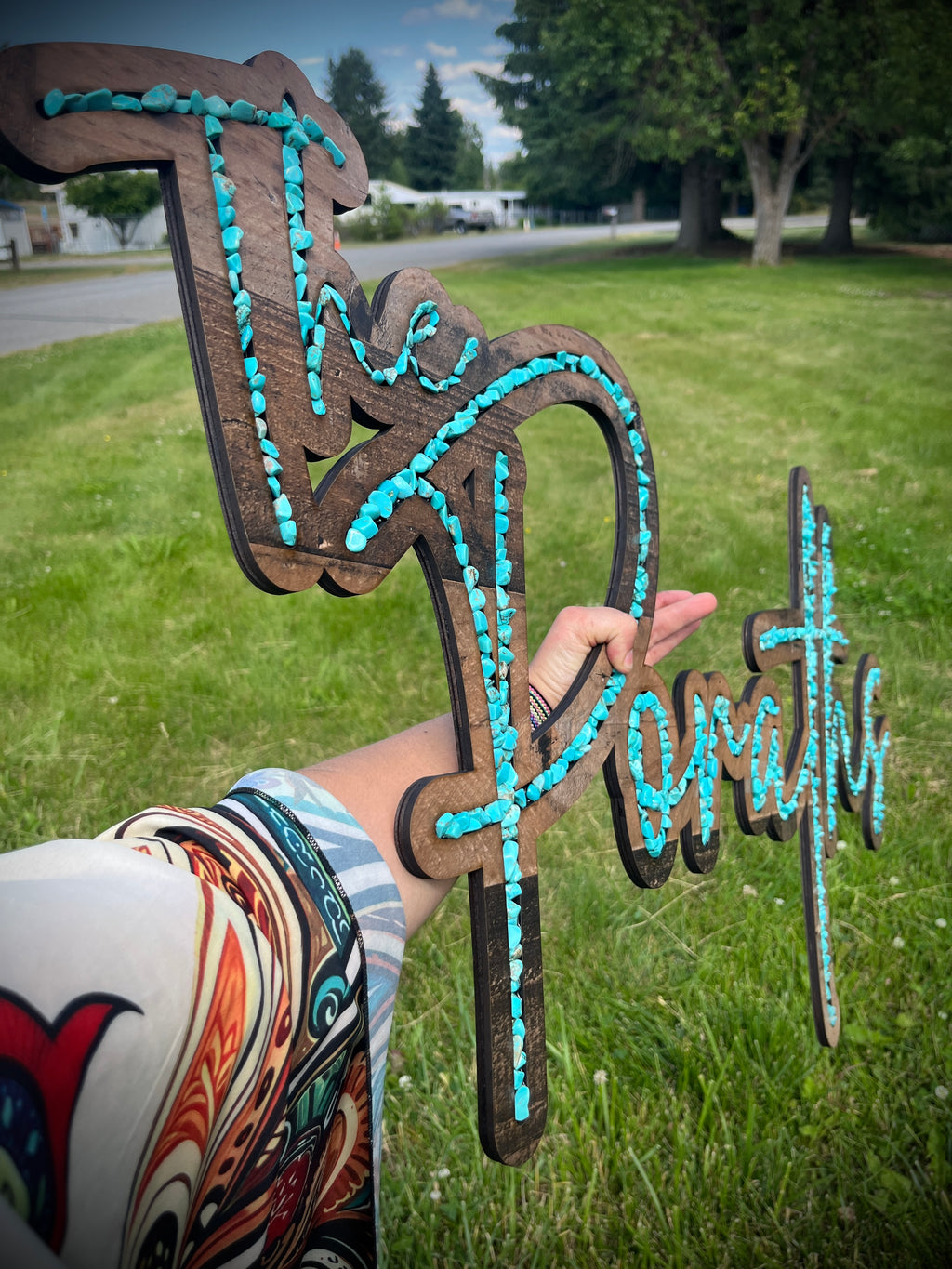 Stone/ Crystal Inlay on Wooden Laser Cut Sign