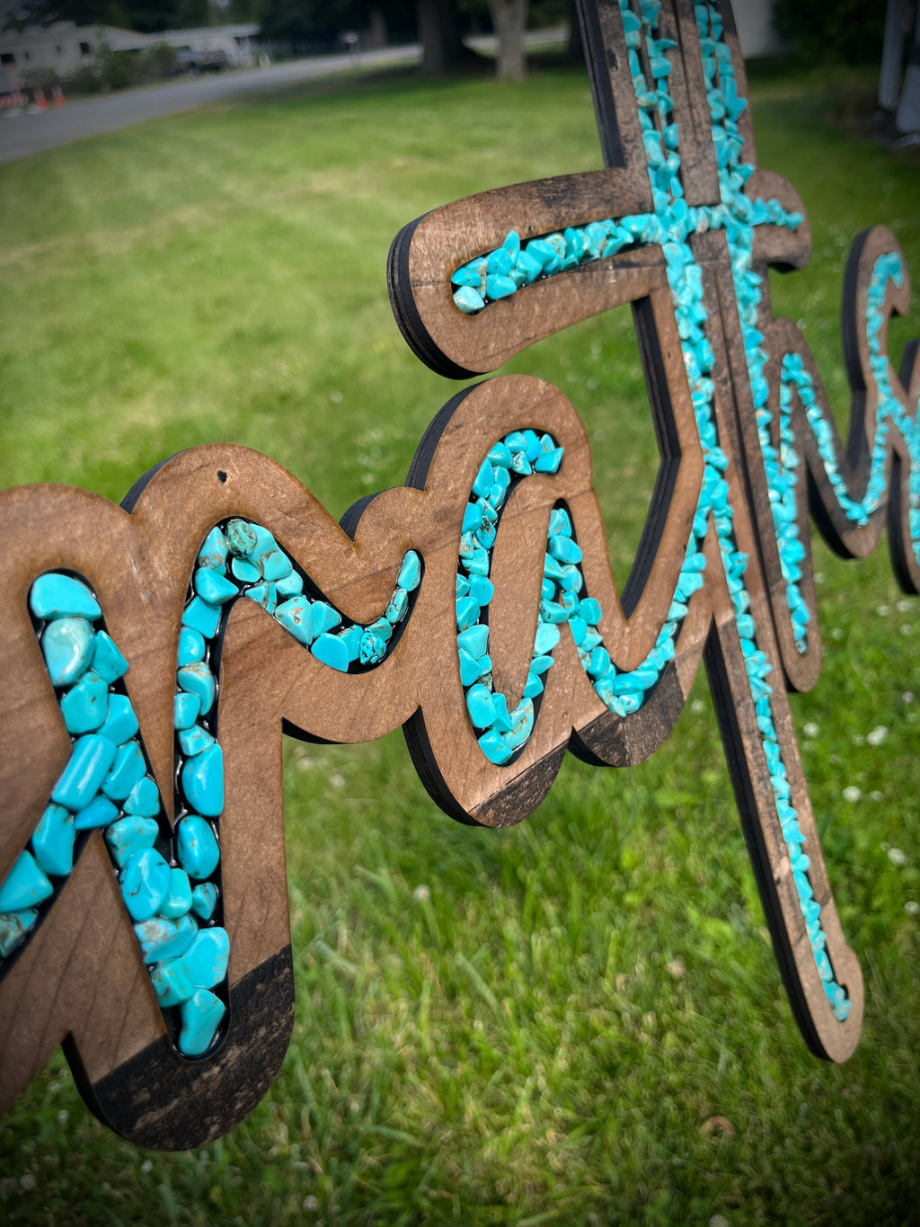 Stone/ Crystal Inlay on Wooden Laser Cut Sign